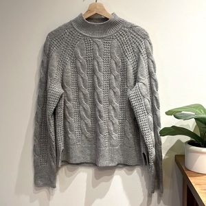 J. Crew Mockneck Cable Knit Alpaca Blend Grey Sweater Size Medium